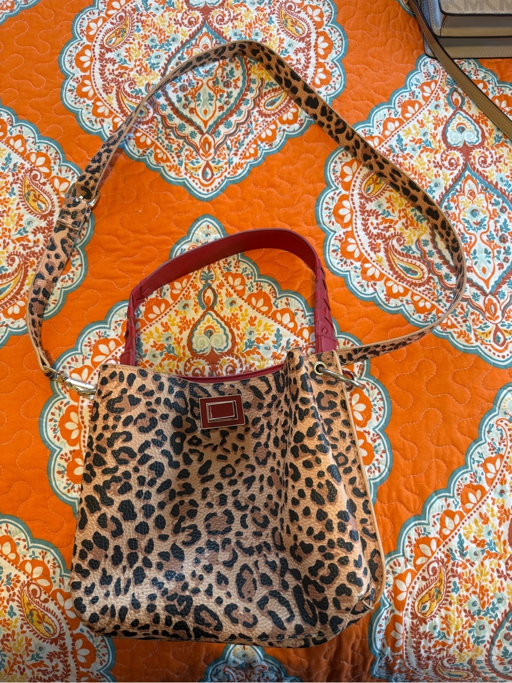 Steve Madden Leopard Print Shoulder Bag with Red Trim
